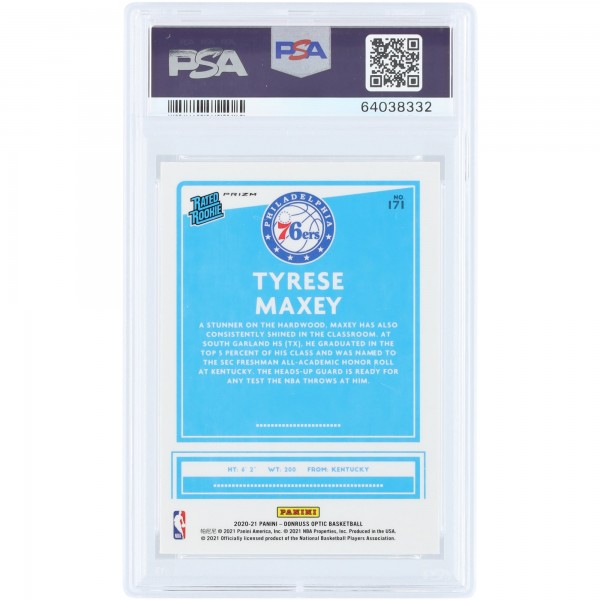 Tyrese Maxey Philadelphia 76ers 2020-21 Panini Donruss Optic Gold Wave Prizm #171 PSA Authenticated 10 Rookie Card