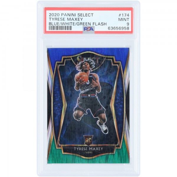 Tyrese Maxey Philadelphia 76ers 2020-21 Panini Select Blue/White/Green Flash #174 #15/25 PSA Authenticated 9 Rookie Card