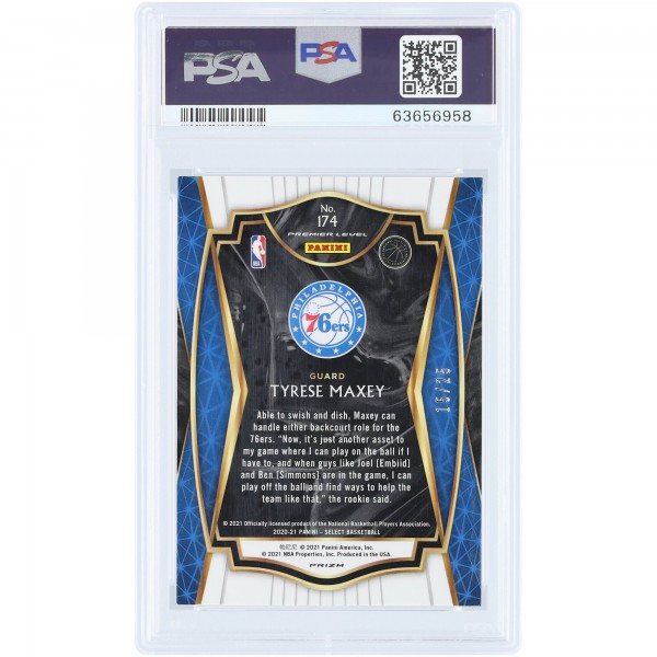 Tyrese Maxey Philadelphia 76ers 2020-21 Panini Select Blue/White/Green Flash #174 #15/25 PSA Authenticated 9 Rookie Card