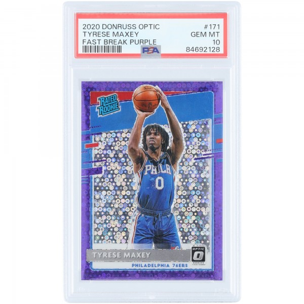 Tyrese Maxey Philadelphia 76ers 2020-21 Panini Donruss Optic Fast Break Purple Prizm #171 #10/95 PSA Authenticated 10 Rookie Card