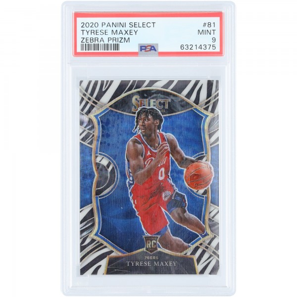 Tyrese Maxey Philadelphia 76ers 2020-21 Panini Select Zebra Prizm Case Hit #81 PSA Authenticated 9 Rookie Card