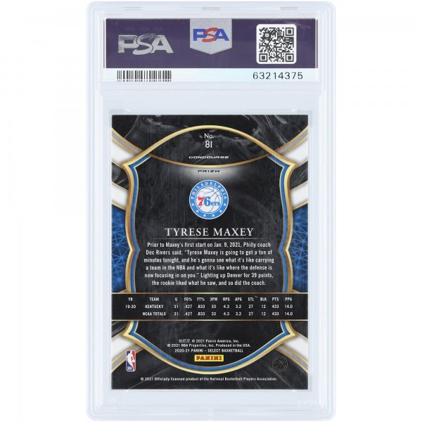 Tyrese Maxey Philadelphia 76ers 2020-21 Panini Select Zebra Prizm Case Hit #81 PSA Authenticated 9 Rookie Card