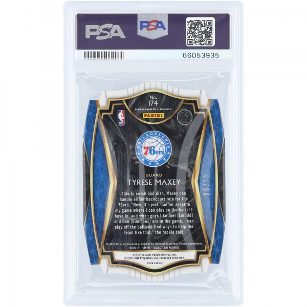 Tyrese Maxey Philadelphia 76ers 2020-21 Panini Select Die Cut Gold Prizm #174 #6/10 PSA Authenticated 9 Rookie Card