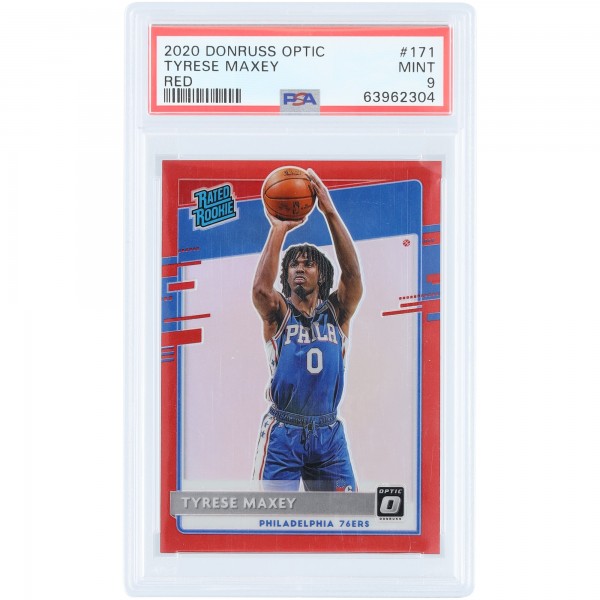 Tyrese Maxey Philadelphia 76ers 2020-21 Panini Donruss Optic Red Prizm #171 #10/99 PSA Authenticated 9 Rookie Card