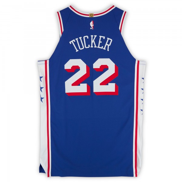Jordan Tucker Philadelphia 76ers Fanatics Authentic Player-Issued #22 Royal Nike Jersey from the 2024-25 NBA Season - Size 50+4