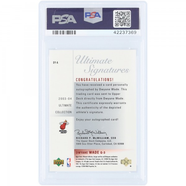Dwyane Wade Miami Heat Autographed 2003-04 Upper Deck Ultimate Collection Ultimate Signatures #DY-A PSA Authenticated 9 Rookie Card