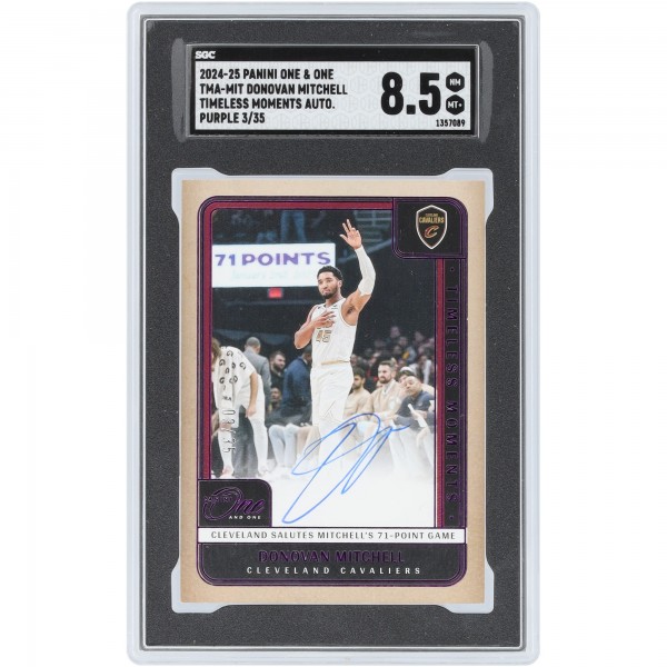 Donovan Mitchell Cleveland Cavaliers Autographed 2024-25 Panini One & One Cleveland Salutes Mitchells 71 Point Game Purple #TMA-MIT #3/35 SGC Authenticated 8.5 Card