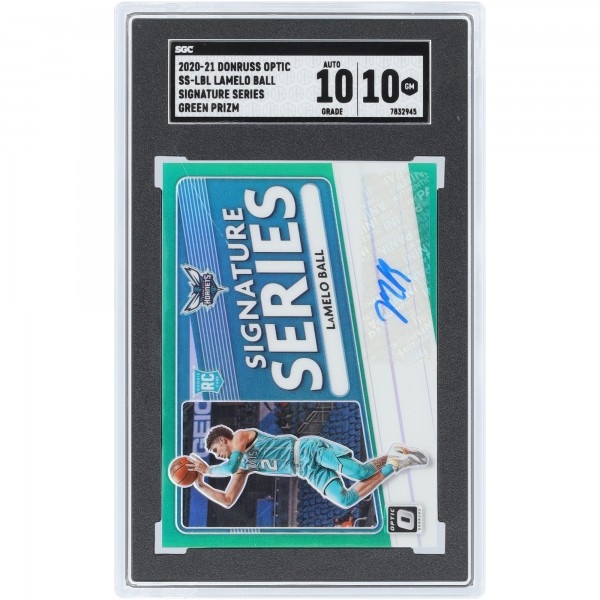 LaMelo Ball Charlotte Hornets Autographed 2020-21 Panini Donruss Optic Signature Series Green Prizm #SS-LBL SGC Authenticated 10/10 Rookie Card
