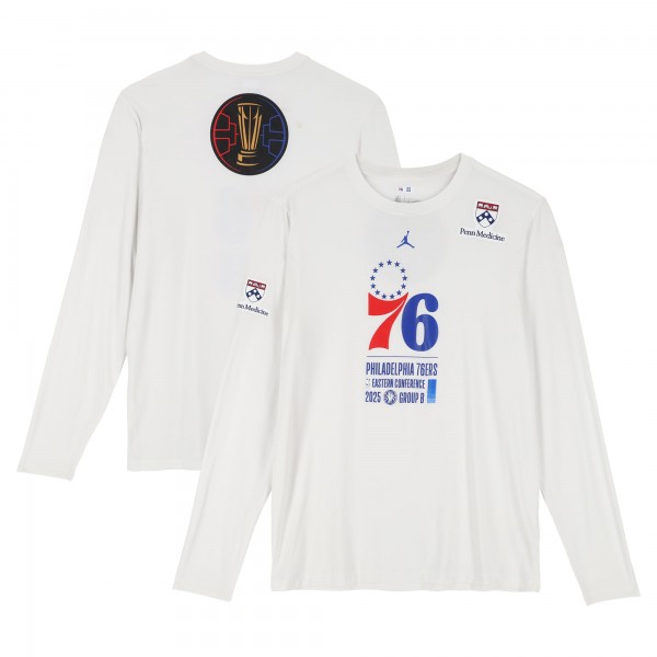 Philadelphia 76ers Fanatics Authentic Team-Issued White Jordan Brand NBA Cup Long Sleeve T-Shirt from the 2025-26 NBA Season