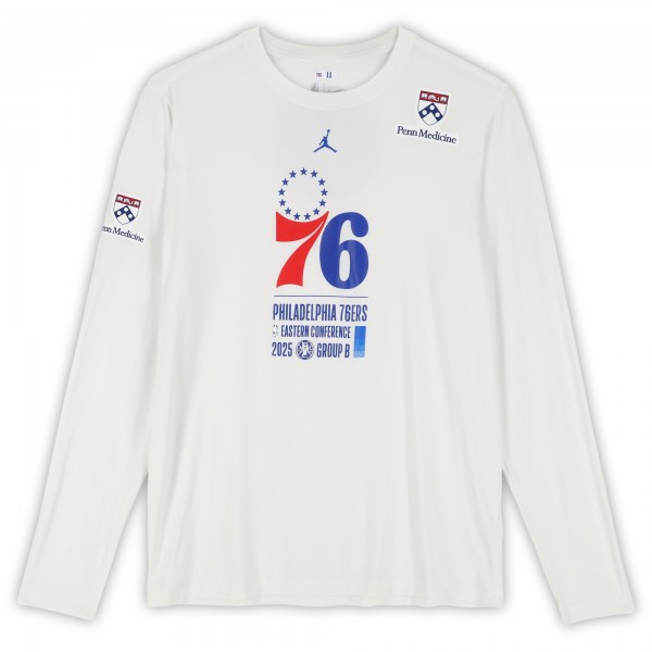 Philadelphia 76ers Fanatics Authentic Team-Issued White Jordan Brand NBA Cup Long Sleeve T-Shirt from the 2025-26 NBA Season