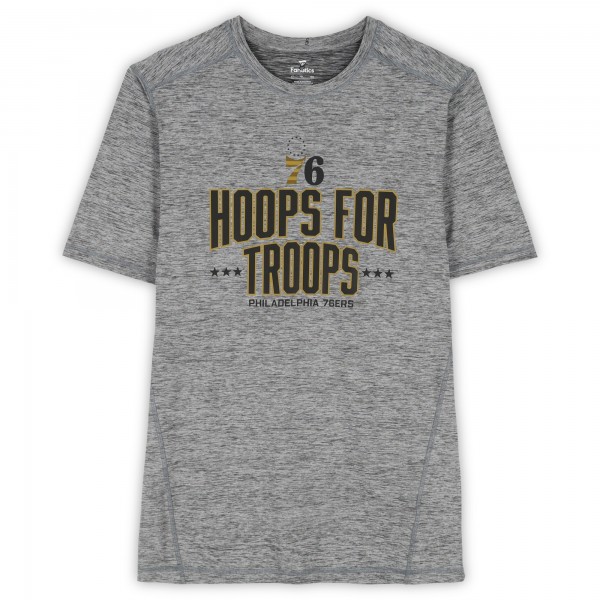 Philadelphia 76ers Fanatics Authentic Team-Issued Gray Hoops For Troops T-Shirt from the 2025-26 NBA Season