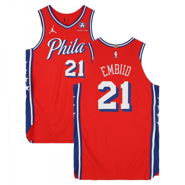 Joel Embiid Philadelphia 76ers Fanatics Authentic Player-Issued #21 Red Jordan Brand Jersey from the 2024-25 NBA Season - Size 52+6