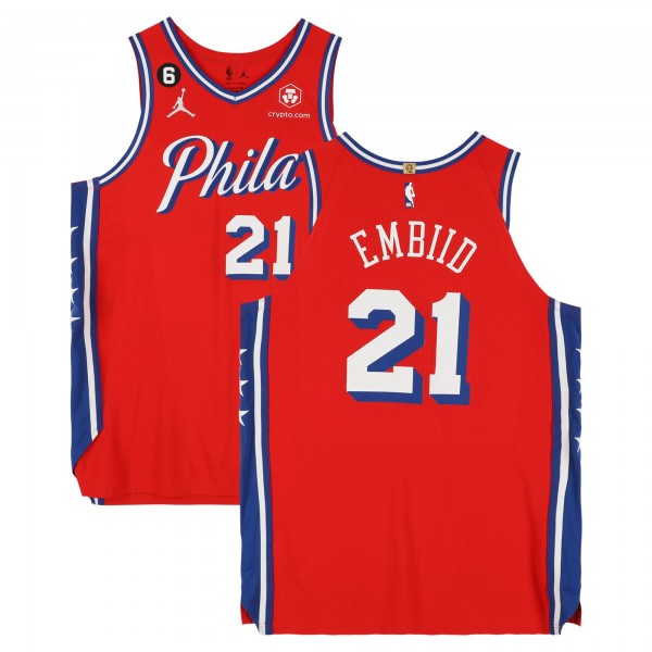 Joel Embiid Philadelphia 76ers Fanatics Authentic Player-Issued #21 Red Jordan Brand Jersey from the 2022-23 NBA Season - Size 54+4