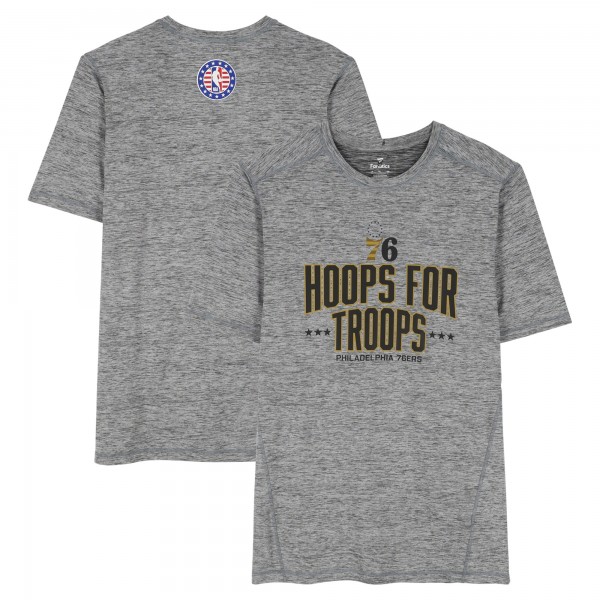 Joel Embiid Philadelphia 76ers Fanatics Authentic Player-Worn Gray Hoops For Troops T-Shirt from the 2025-26 NBA Season - Size XLT