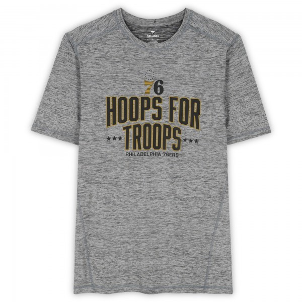 Joel Embiid Philadelphia 76ers Fanatics Authentic Player-Worn Gray Hoops For Troops T-Shirt from the 2025-26 NBA Season - Size XLT
