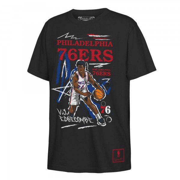 Подростковая Philadelphia 76ers VJ Edgecombe Outerstuff Black Chalked Up Player Name & Number T-Shirt