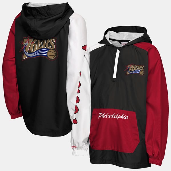 Детская ветровка Philadelphia 76ers Mitchell & Ness Black Playoff Anorak Quarter-Zip