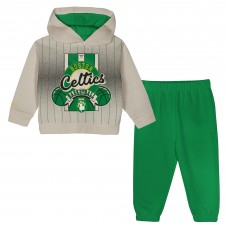 Toddler Boston Celtics Mitchell & Ness Cream/Kelly Green Retro Roots Oversized Pullover Hoodie & Pants Set