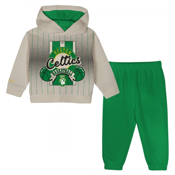 Toddler Boston Celtics Mitchell & Ness Cream/Kelly Green Retro Roots Oversized Pullover Hoodie & Pants Set