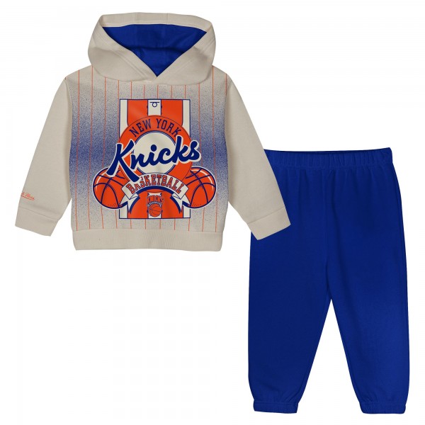 Toddler New York Knicks Mitchell & Ness Cream/Blue Retro Roots Oversized Pullover Hoodie & Pants Set