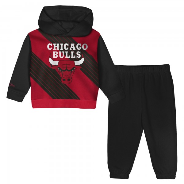 Toddler Chicago Bulls Mitchell & Ness Black/Red Big Face Oversized Pullover Hoodie & Pants Set