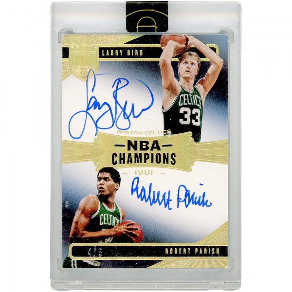 Larry Bird & Robert Parrish Boston Celtics Autographed 2019-20 Panini Eminence 1981 NBA Champions #NBC-LR #4/5 Card