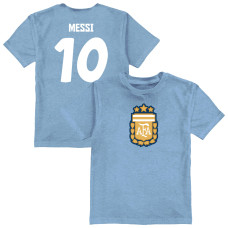 Подростковая Lionel Messi Argentina National Team Vive La Fete Name & Number Color Badge T-Shirt - Light Blue