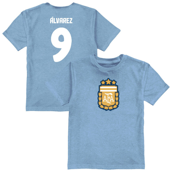 Подростковая Julián Álvarez Argentina National Team Vive La Fete Name & Number Color Badge T-Shirt - Light Blue