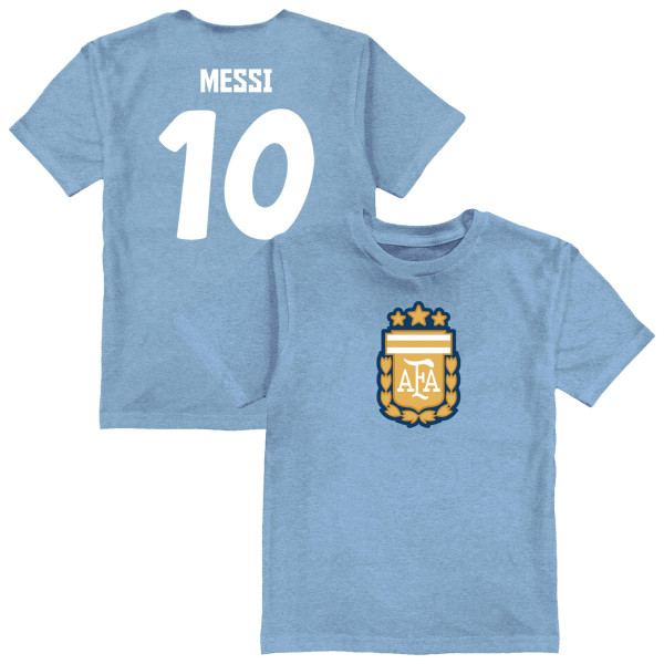 Детская Lionel Messi Argentina National Team Vive La Fete Name & Number Color Badge T-Shirt - Light Blue