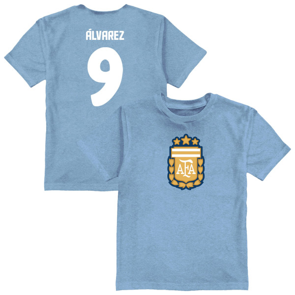 Детская Julián Álvarez Argentina National Team Vive La Fete Name & Number Color Badge T-Shirt - Light Blue