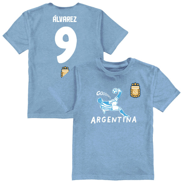 Детская Julián Álvarez Argentina National Team Vive La Fete Name & Number Chilena Style T-Shirt - Light Blue