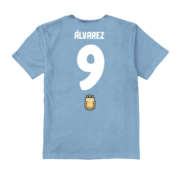 Детская Julián Álvarez Argentina National Team Vive La Fete Name & Number Chilena Style T-Shirt - Light Blue