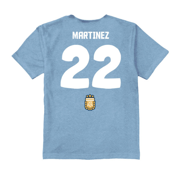 Детская Lautaro Martinez Argentina National Team Vive La Fete Name & Number Chilena Style T-Shirt - Light Blue