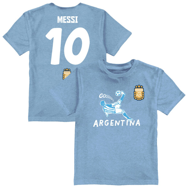 Детская Lionel Messi Argentina National Team Vive La Fete Name & Number Chilena Style T-Shirt - Light Blue