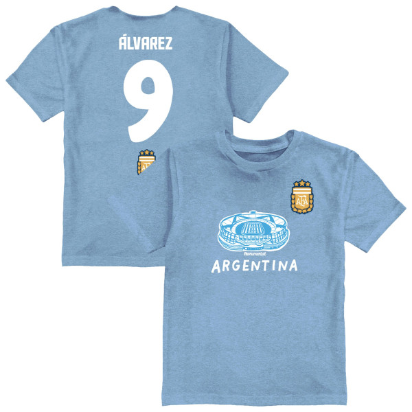 Детская Julián Álvarez Argentina National Team Vive La Fete Name & Number Stadium Style T-Shirt - Light Blue