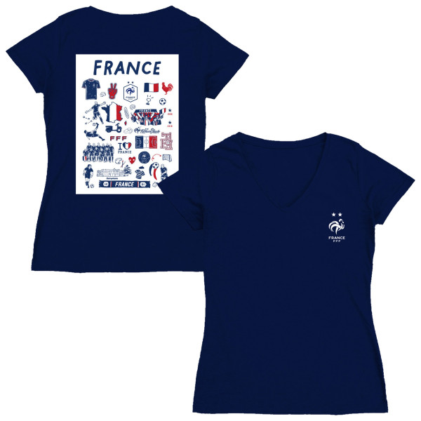 Женская Футболка France National Team Vive La Fete Impressions Artwork V-Neck Fitted - Navy