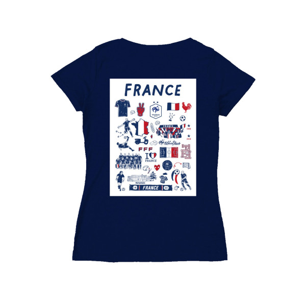 Женская Футболка France National Team Vive La Fete Impressions Artwork V-Neck Fitted - Navy