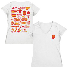 Женская Футболка Spain National Team Vive La Fete Impressions Artwork V-Neck Fitted - White