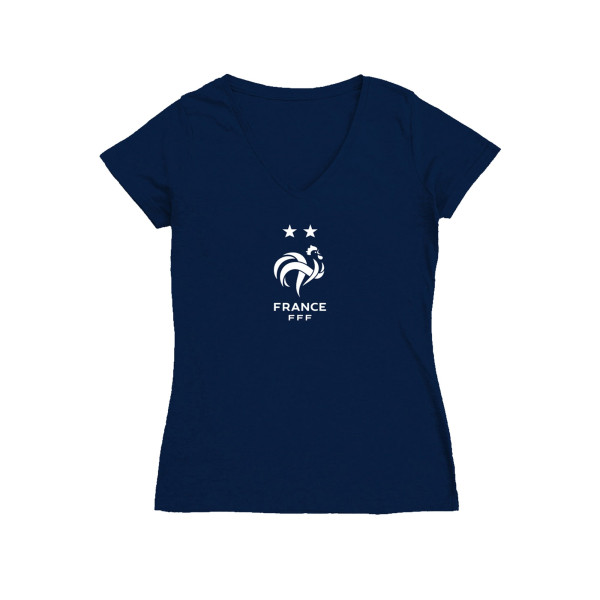 Женская Футболка France National Team Vive La Fete Color Badge V-Neck Fitted - Navy