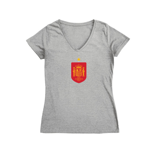 Женская Футболка Spain National Team Vive La Fete Color Badge V-Neck Fitted - Gray