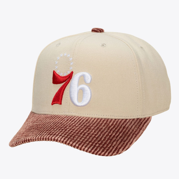Бейсболка Philadelphia 76ers Mitchell & Ness Cream/Red Washed Corduroy Pro Crown