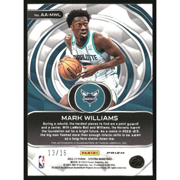 2022-23 Panini Spectra Aspiring Autographs Orange Mark Williams RC Auto /15
