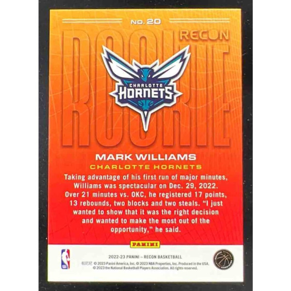 2022-23 Panini Recon Rookie Recon Gold #20 Mark Williams RC /10