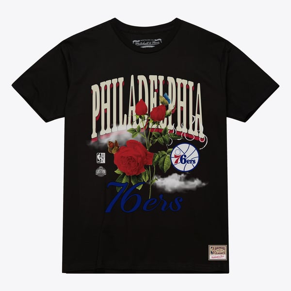 Футболка Unisex Philadelphia 76ers Mitchell & Ness Black Floral Graphic