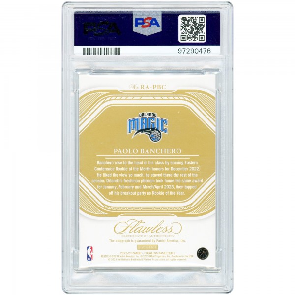 Paolo Banchero Orlando Magic Autographed 2022-23 Panini Flawless Ruby Rookie Auto #RA-PBC #2/15 PSA Authenticated 10 Rookie Card