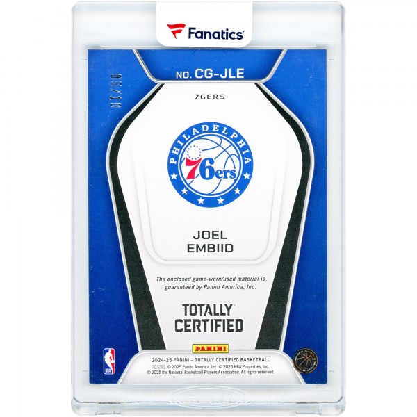 Joel Embiid Philadelphia 76ers 2024-25 Panini Totally Certified Tri-Color Relic Gold #CG-JLE #5/10 Card