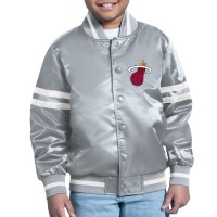Подростковая Miami Heat Starter Gray Comic-Style Satin Full-Snap Varsity Jacket