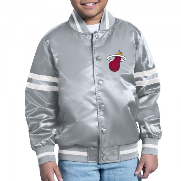 Подростковая Miami Heat Starter Gray Comic-Style Satin Full-Snap Varsity Jacket