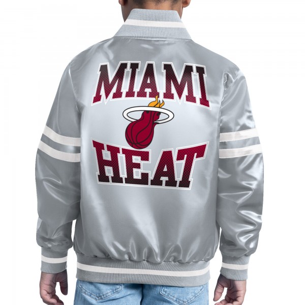 Подростковая Miami Heat Starter Gray Comic-Style Satin Full-Snap Varsity Jacket