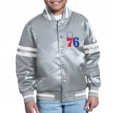 Подростковая Philadelphia 76ers Starter Gray Comic-Style Satin Full-Snap Varsity Jacket